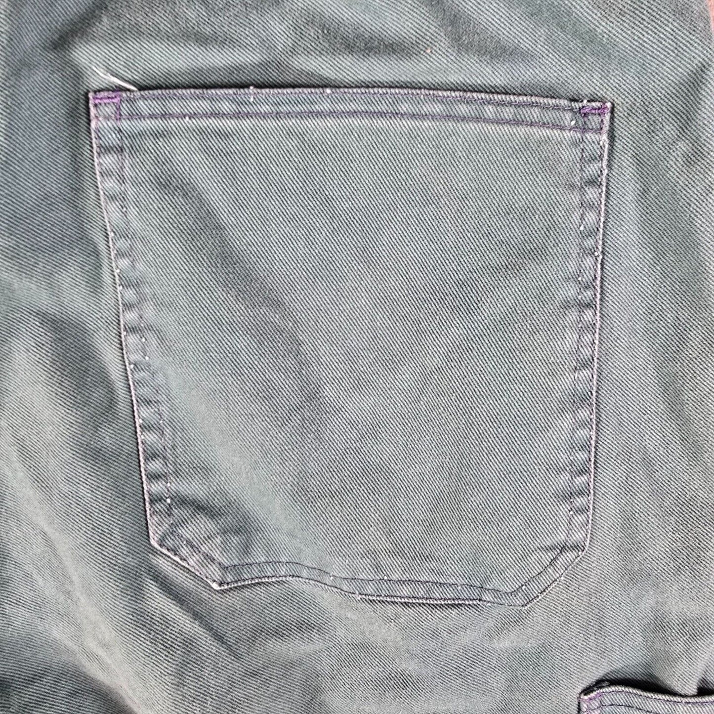 Vintage Y2K Distressed Teal Cotton Workwear Pants w/ Purple Stitching (33x30)