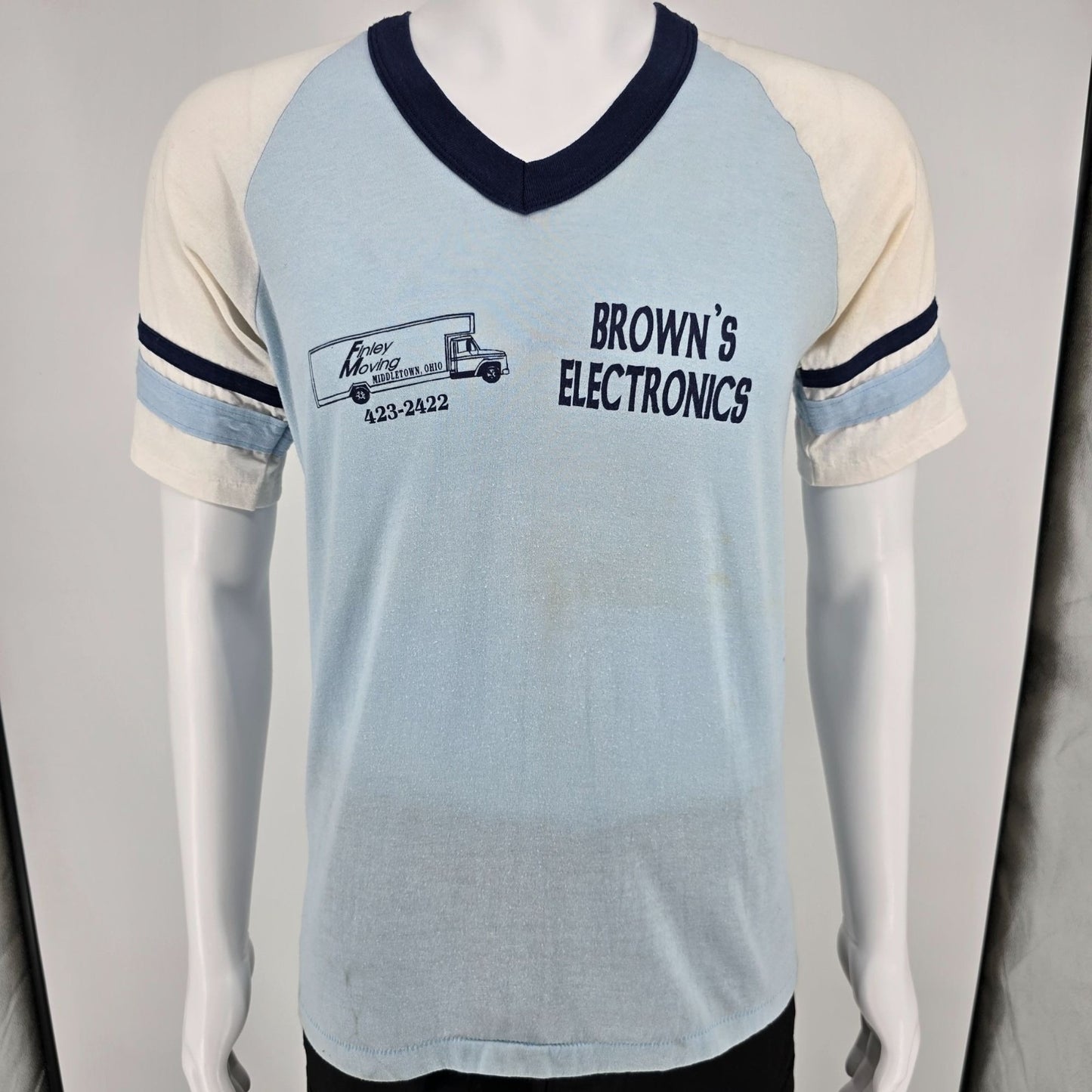 Vintage 1980s Browns Electronics/ Finley Moving Middleton, OH Jersey T-Shirt (M)
