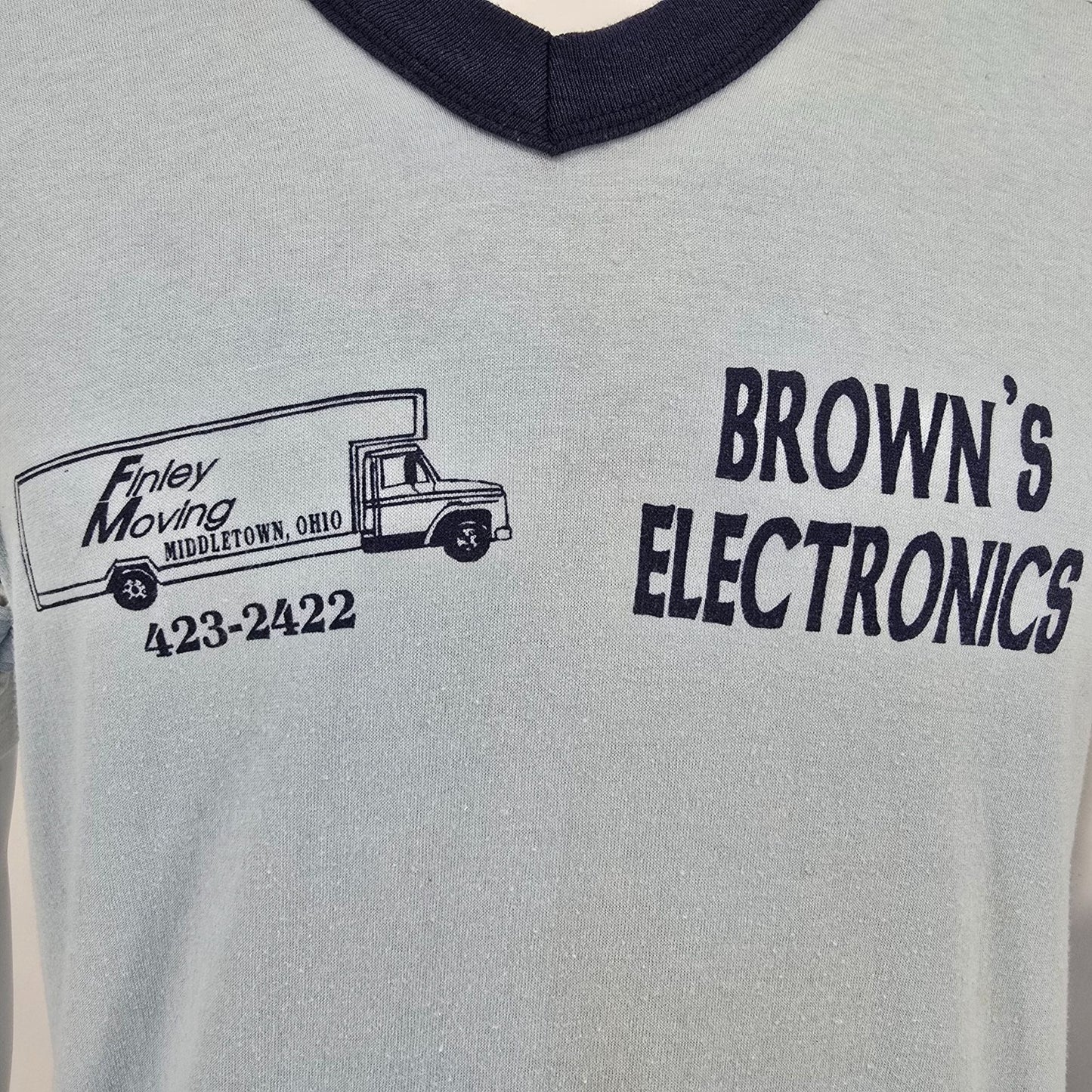 Vintage 1980s Browns Electronics/ Finley Moving Middleton, OH Jersey T-Shirt (M)