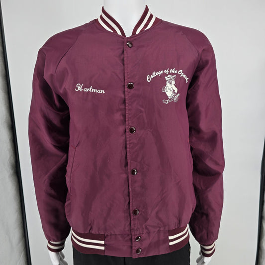 Vintage 1980s Hartwell College of the Ozarks Bobcats Satin Bomber Jacket (L)