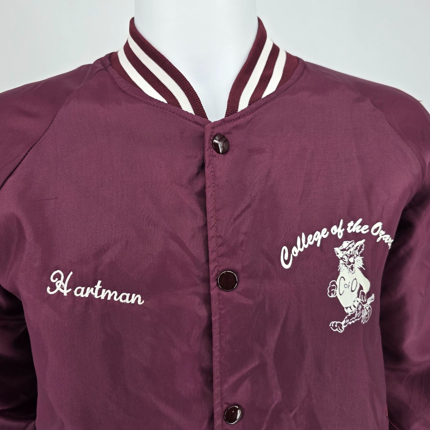 Vintage 1980s Hartwell College of the Ozarks Bobcats Satin Bomber Jacket (L)