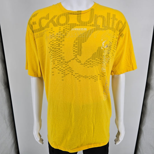 2000s Ecko Unltd Streetwear Pixel Rhino Logo Yellow Classic T-Shirt (2XL)