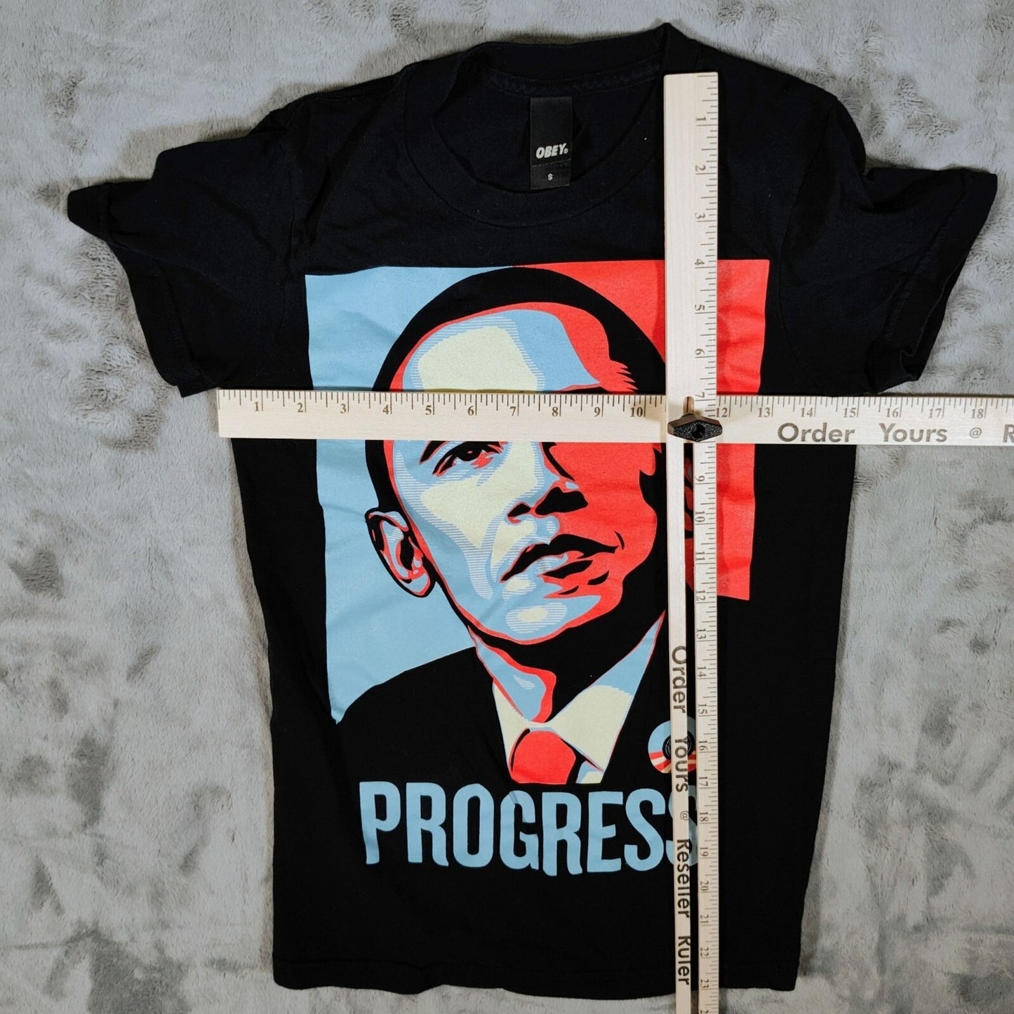 Obey Womens Barack Obama Made in USA "Progress" Black Graphic T-Shirt (Small)