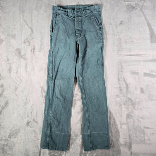 Vintage Y2K Distressed Faded Green French Twill Cotton Workwear Pants (28x30)