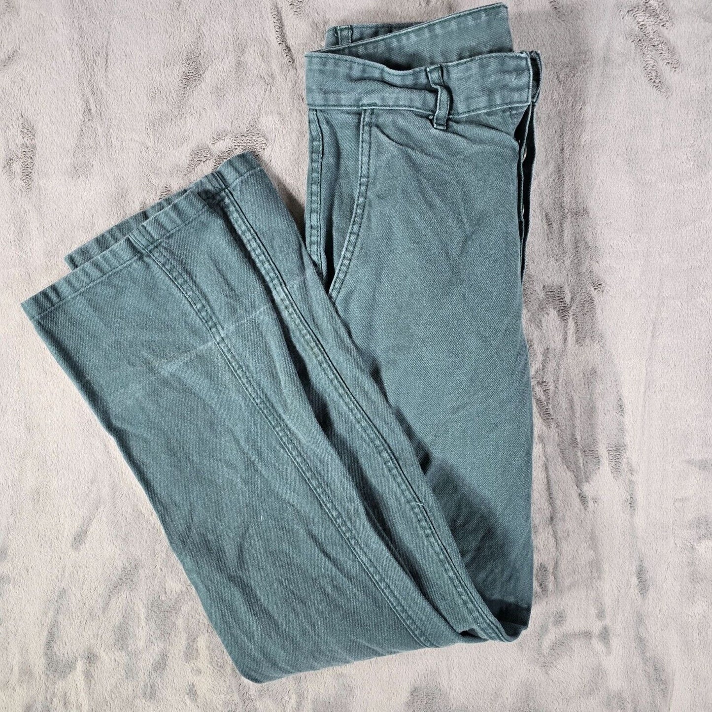 Vintage Y2K Distressed Faded Green French Twill Cotton Workwear Pants (28x30)