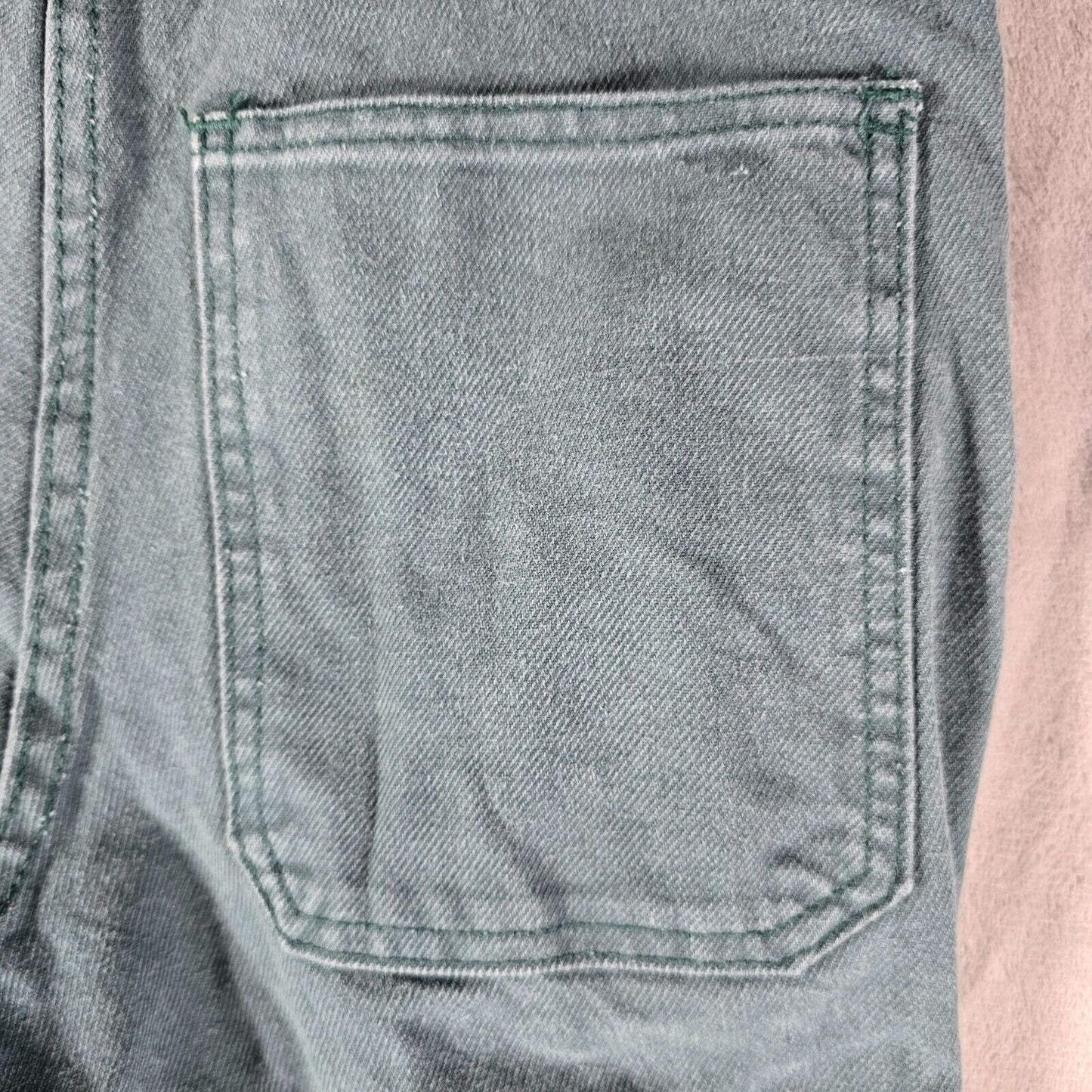 Vintage Y2K Distressed Faded Green French Twill Cotton Workwear Pants (28x30)