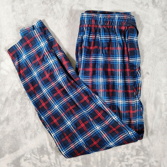 Izod Mens Red and Blue Plaid Fleece Pajama Sleep Pants (Medium)