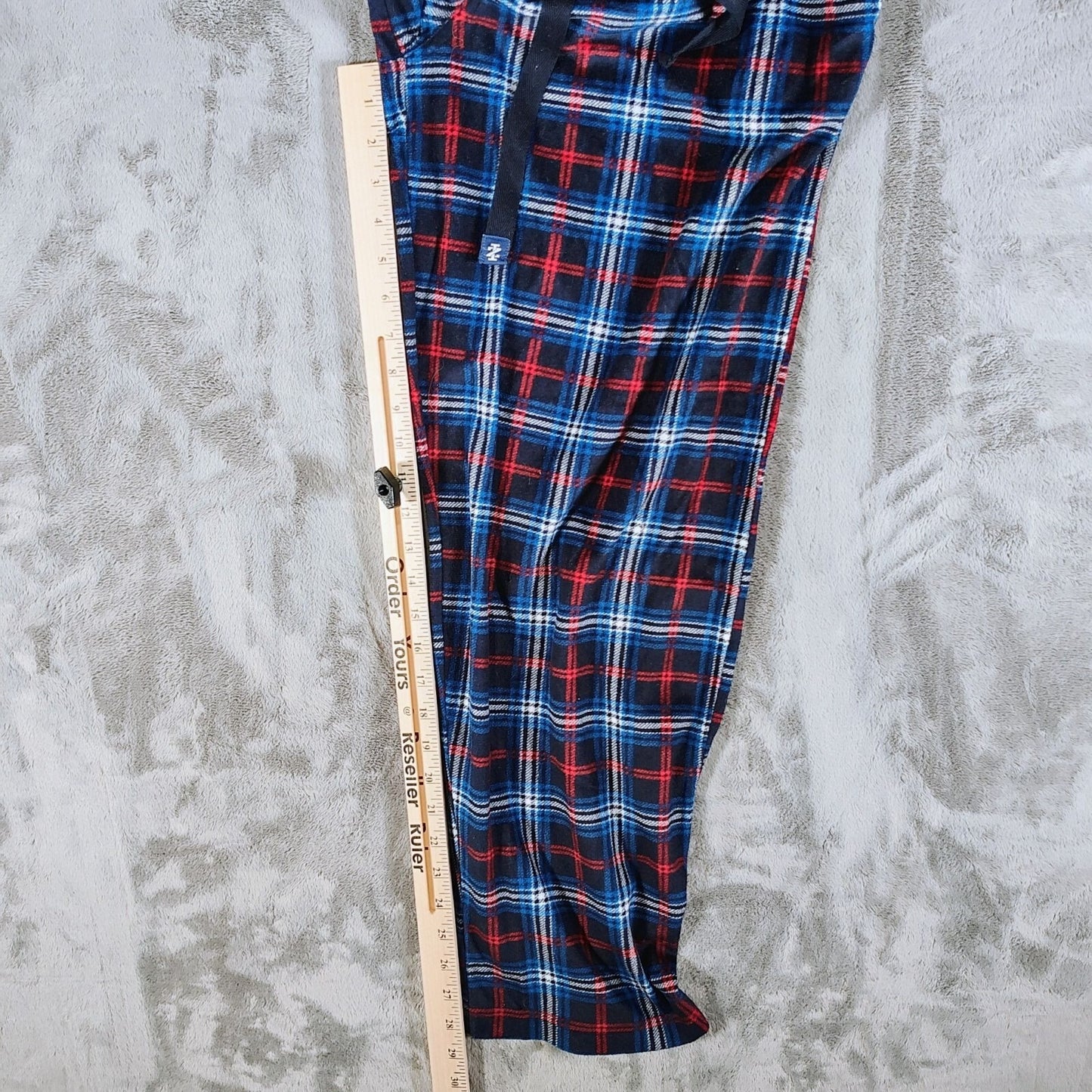 Izod Mens Red and Blue Plaid Fleece Pajama Sleep Pants (Medium)
