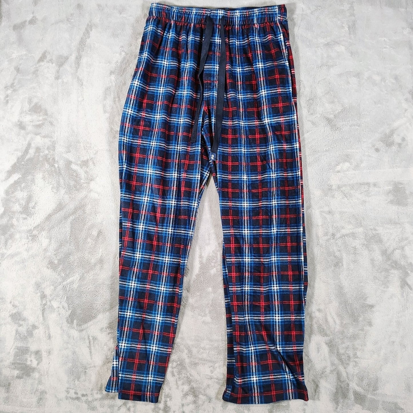 Izod Mens Red and Blue Plaid Fleece Pajama Sleep Pants (Medium)