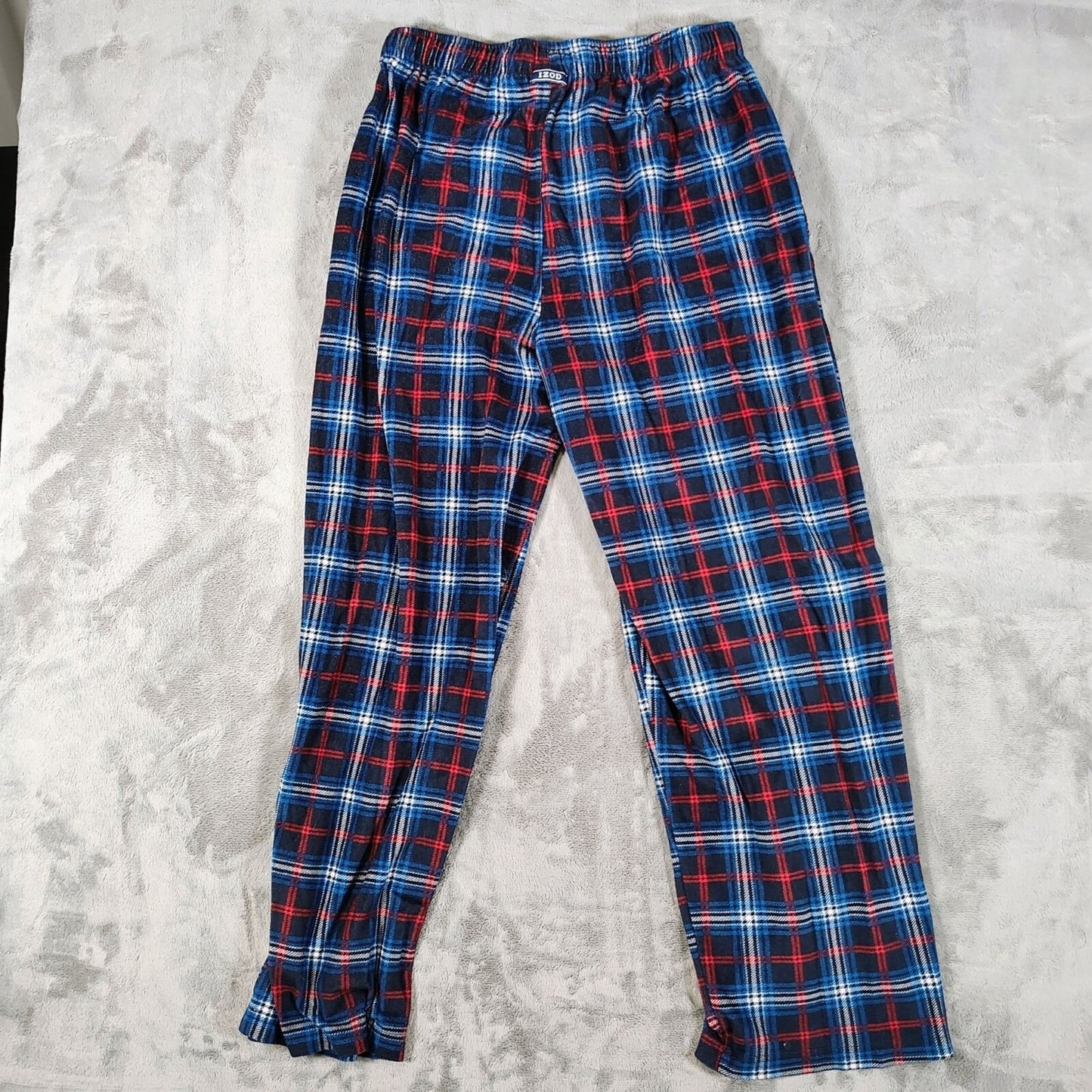 Izod Mens Red and Blue Plaid Fleece Pajama Sleep Pants (Medium)