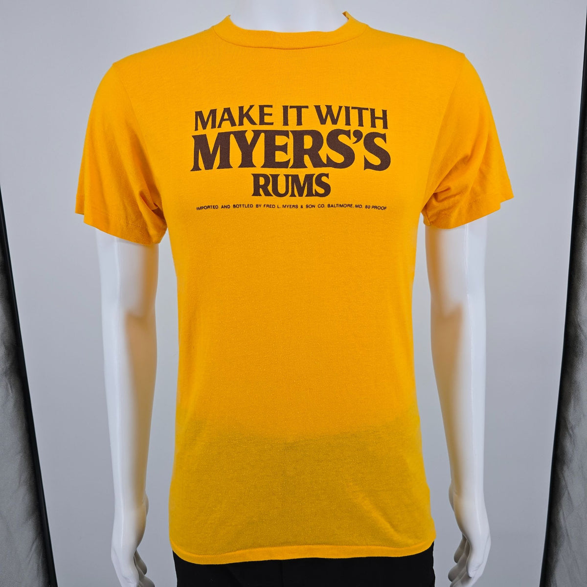 Vintage 1980s Anvil Golden Yellow "Make it with Myers's Rums" Promo Shirt (S)