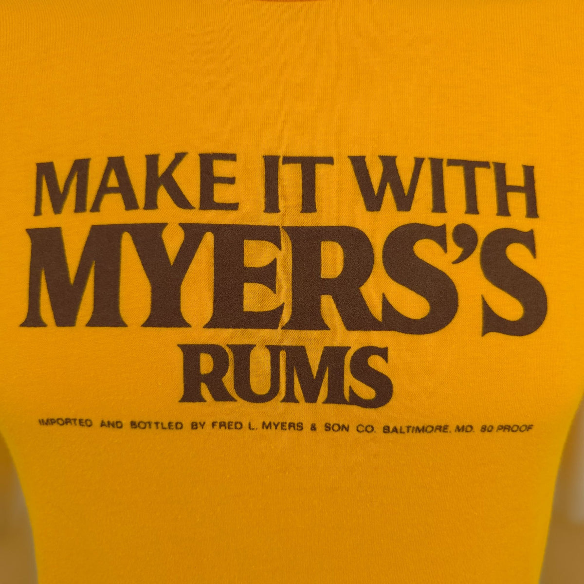 Vintage 1980s Anvil Golden Yellow "Make it with Myers's Rums" Promo Shirt (S)