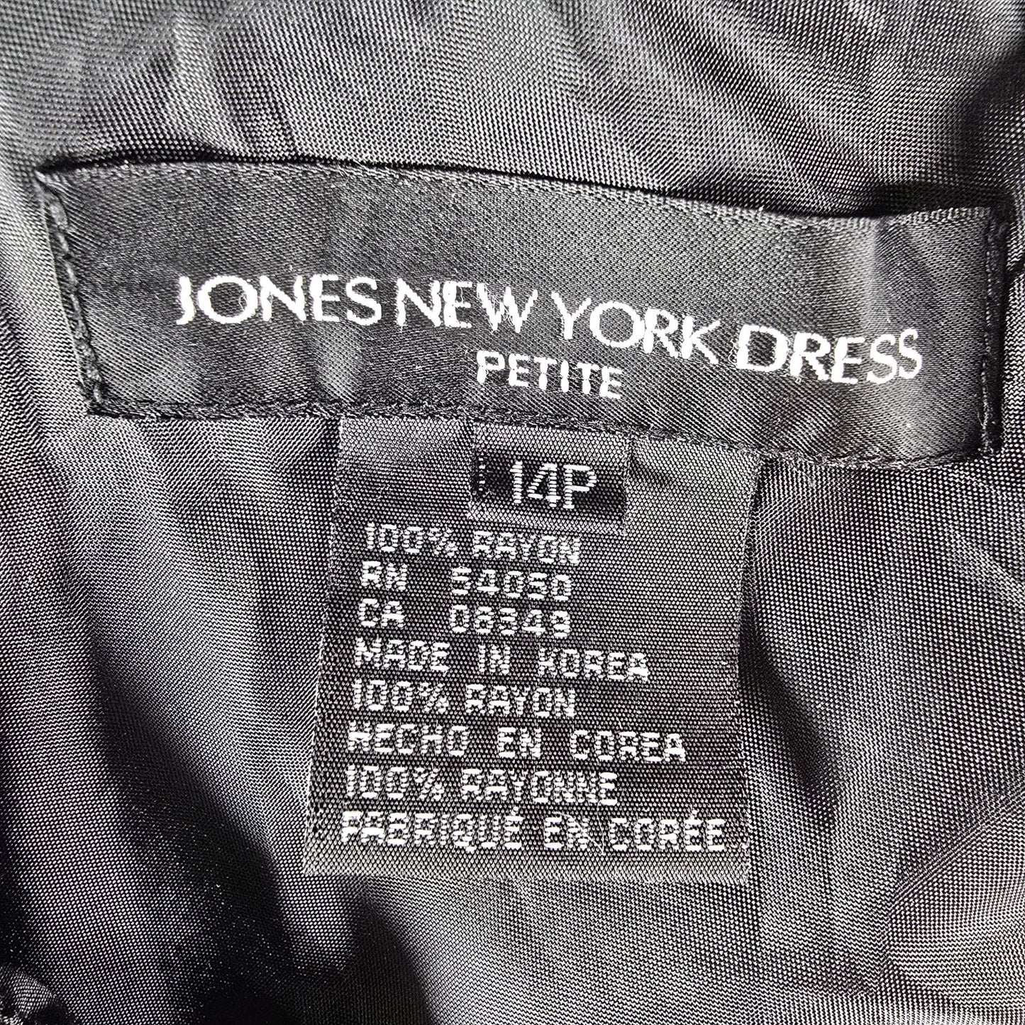 Vintage 1990s Jones New York Black Floral Rayon Chiffon Dress (14 Petite)