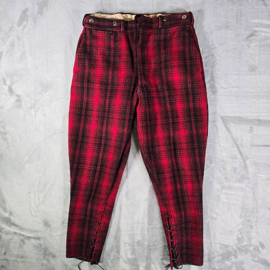 Vintage 1953 Woolrich Red & Black Buffalo Plaid Wool Hunting Pants (32x27)