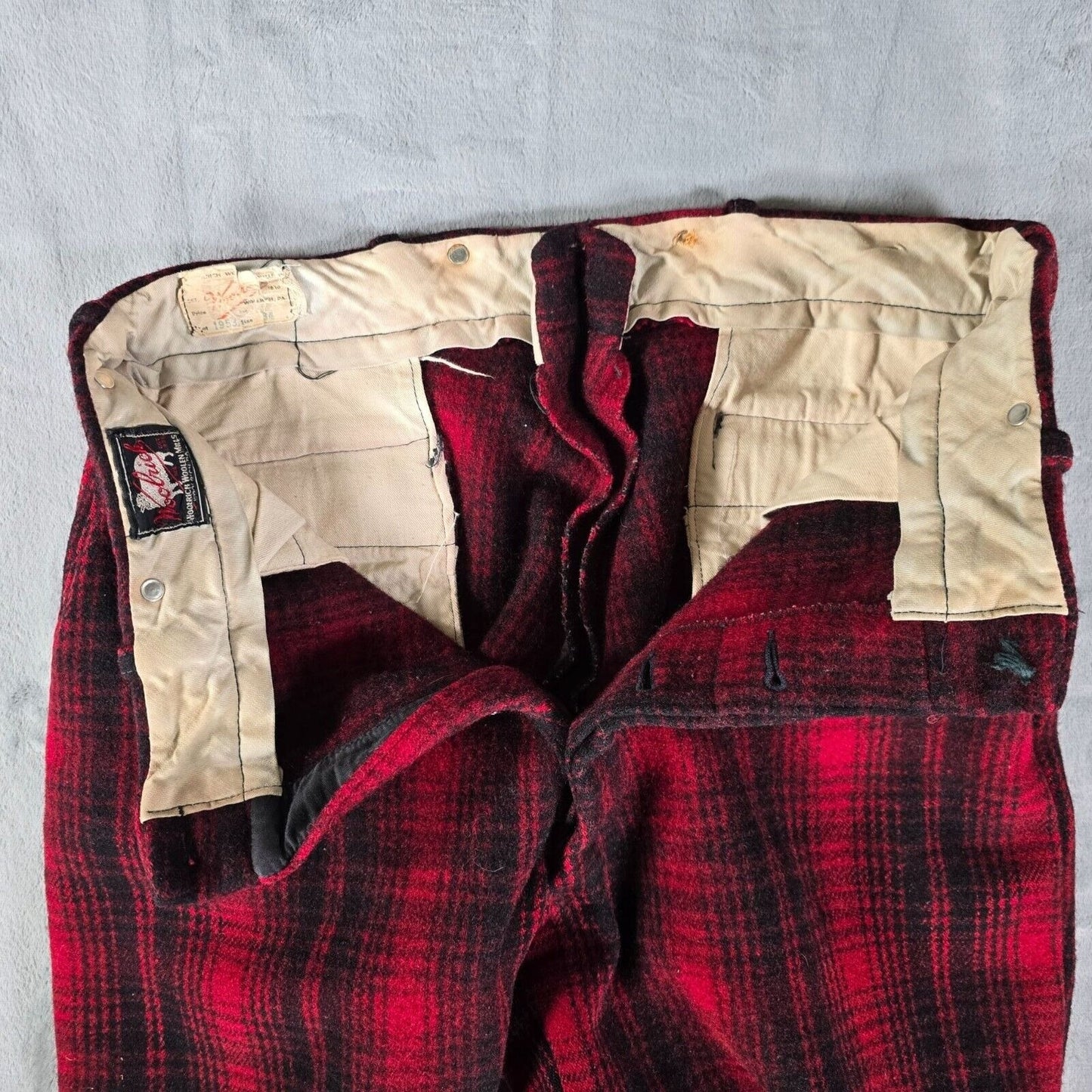 Vintage 1953 Woolrich Red & Black Buffalo Plaid Wool Hunting Pants (32x27)