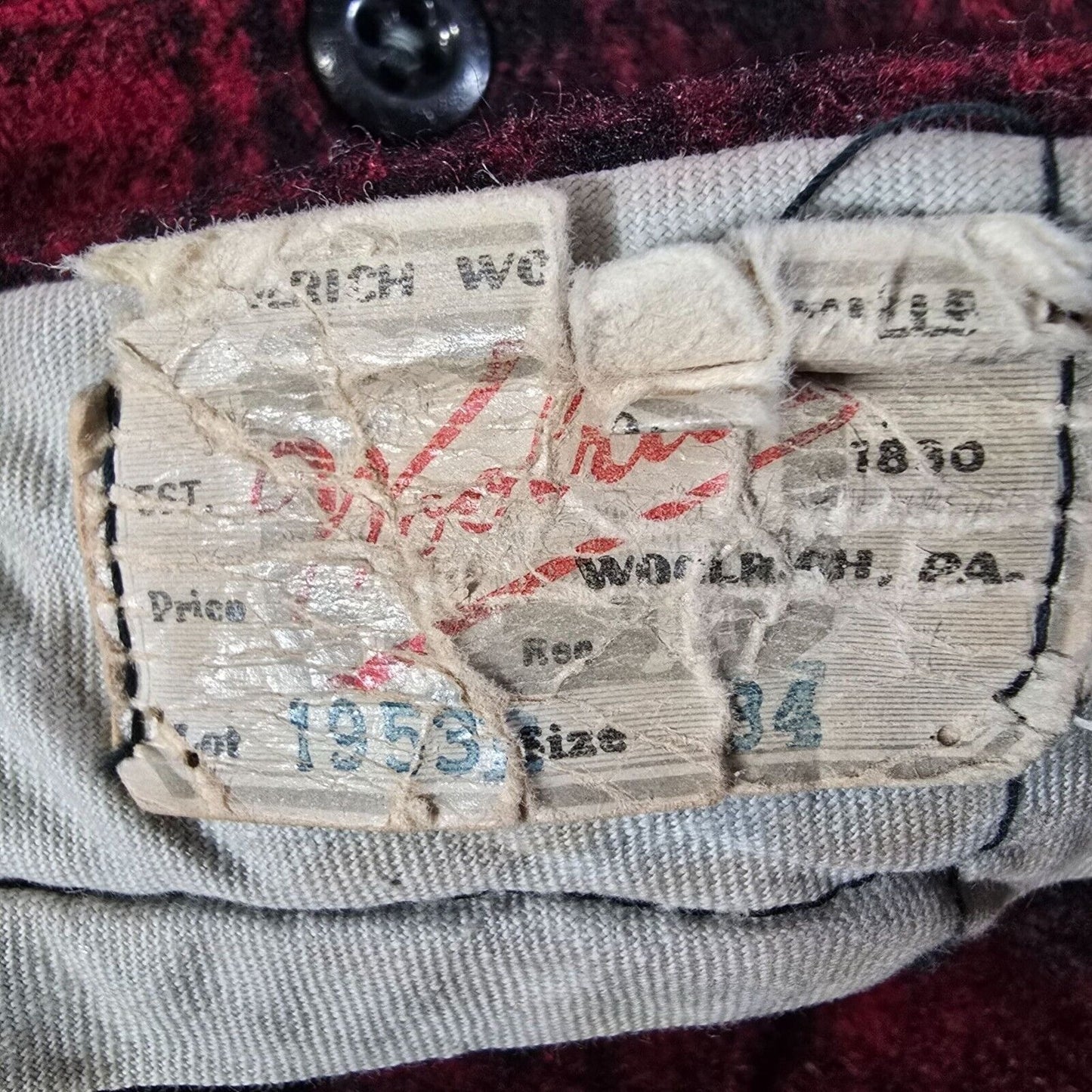 Vintage 1953 Woolrich Red & Black Buffalo Plaid Wool Hunting Pants (32x27)