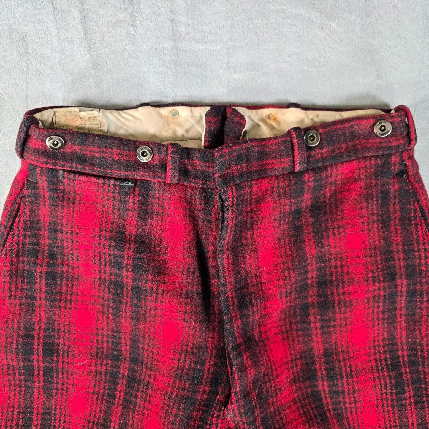 Vintage 1953 Woolrich Red & Black Buffalo Plaid Wool Hunting Pants (32x27)
