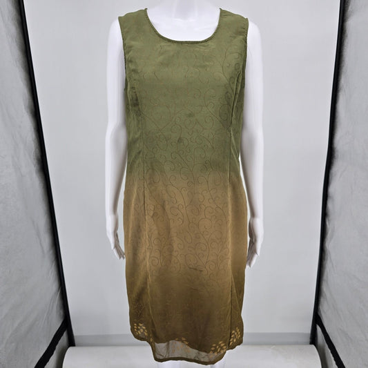 Vintage Y2K Sag Harbor Petite Olive Green Ombre Sleeveless Shift Dress (12P)