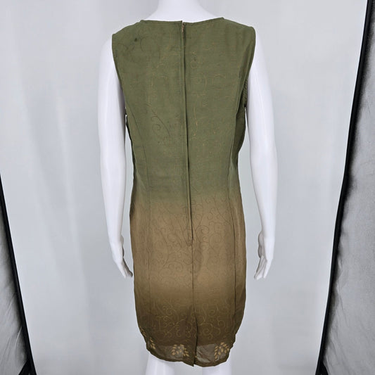 Vintage Y2K Sag Harbor Petite Olive Green Ombre Sleeveless Shift Dress (12P)