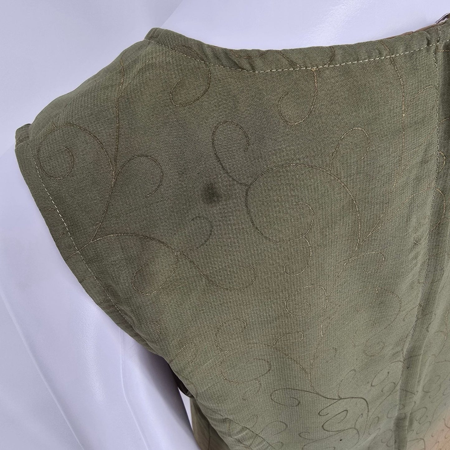 Vintage Y2K Sag Harbor Petite Olive Green Ombre Sleeveless Shift Dress (12P)
