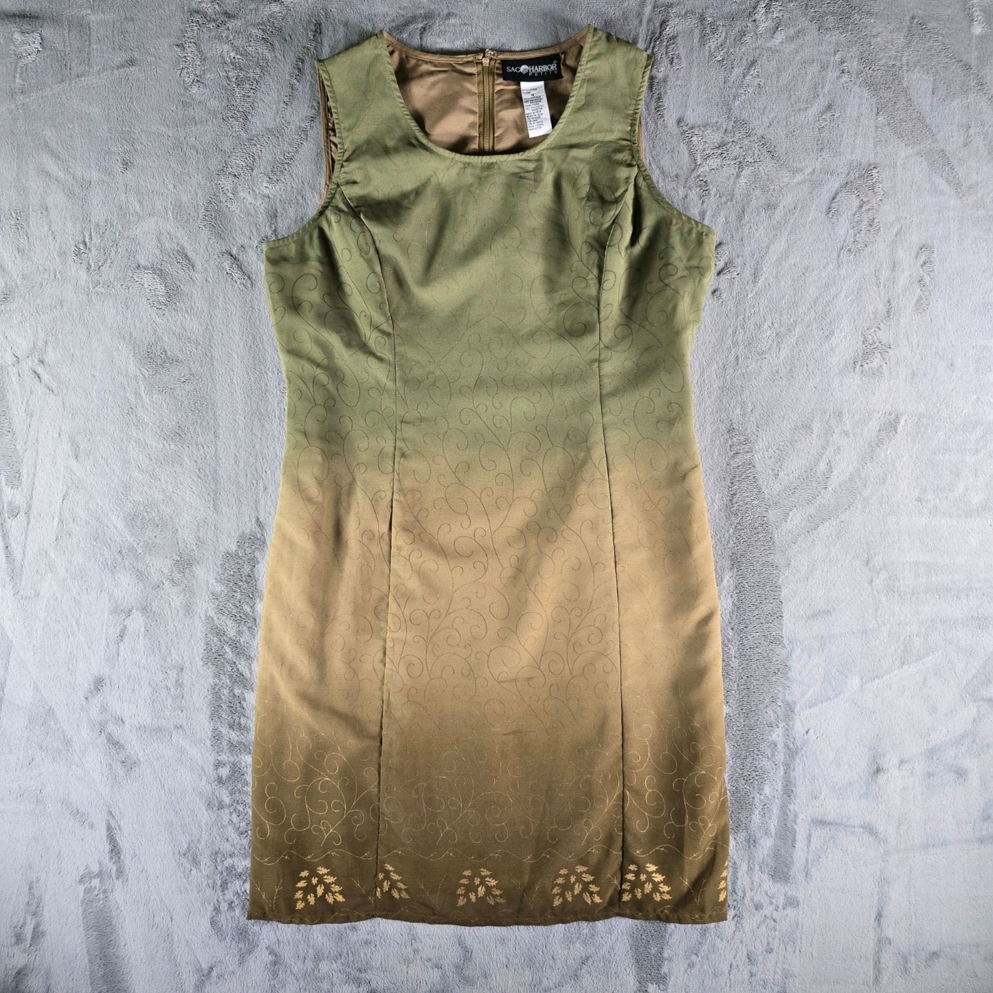 Vintage Y2K Sag Harbor Petite Olive Green Ombre Sleeveless Shift Dress (12P)
