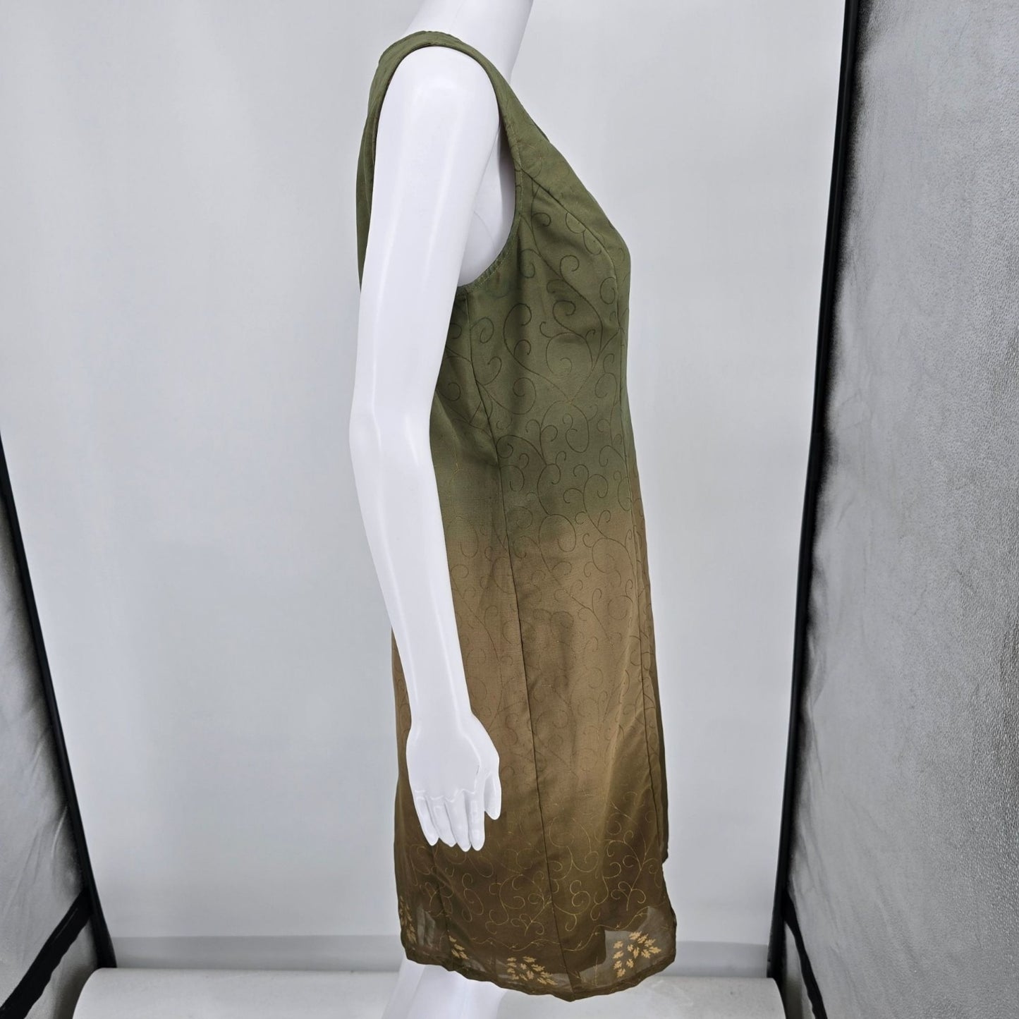 Vintage Y2K Sag Harbor Petite Olive Green Ombre Sleeveless Shift Dress (12P)