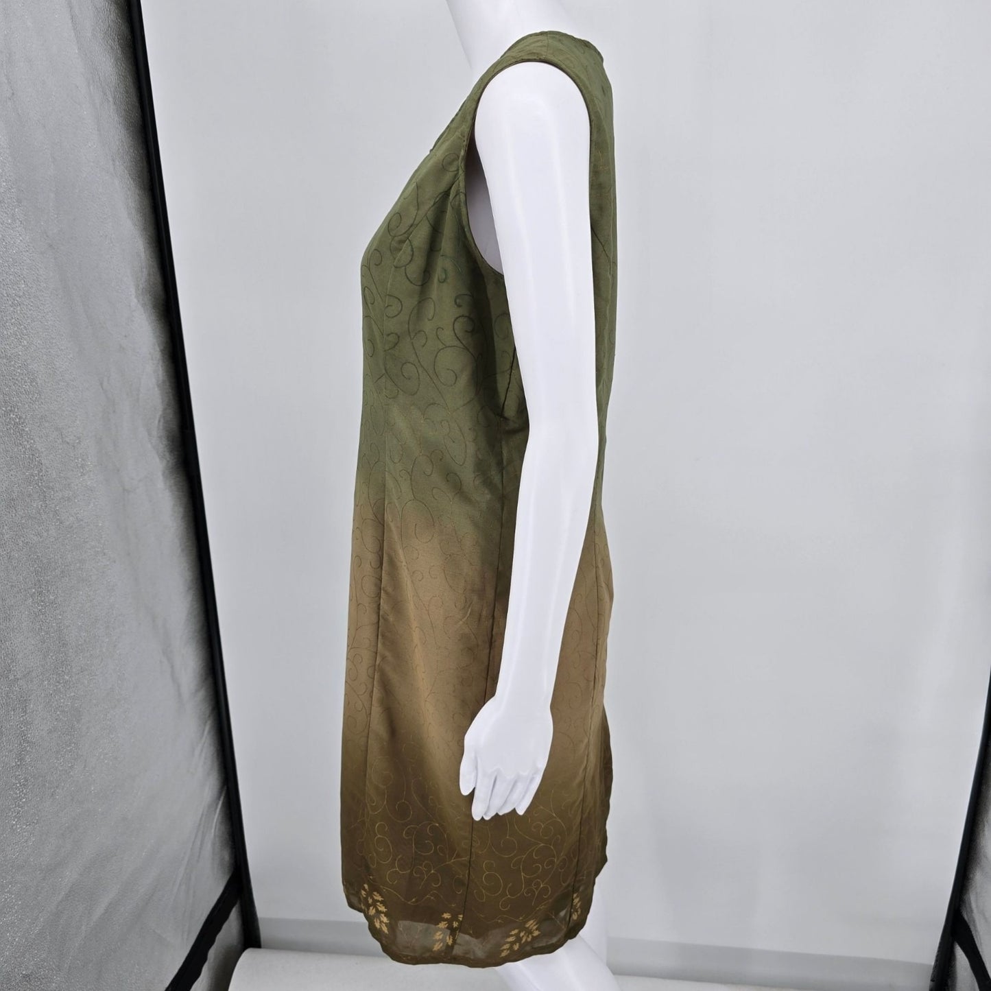Vintage Y2K Sag Harbor Petite Olive Green Ombre Sleeveless Shift Dress (12P)