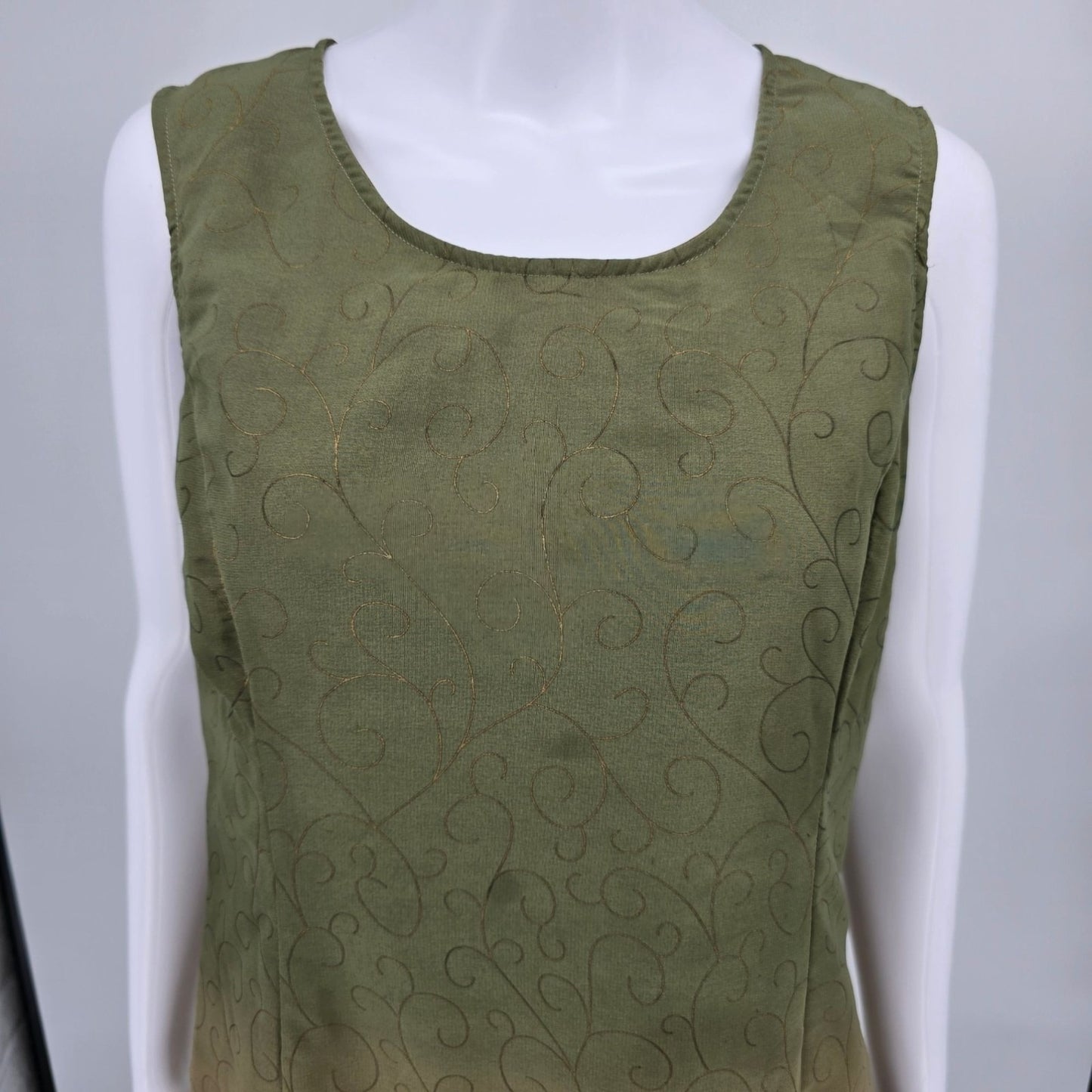 Vintage Y2K Sag Harbor Petite Olive Green Ombre Sleeveless Shift Dress (12P)