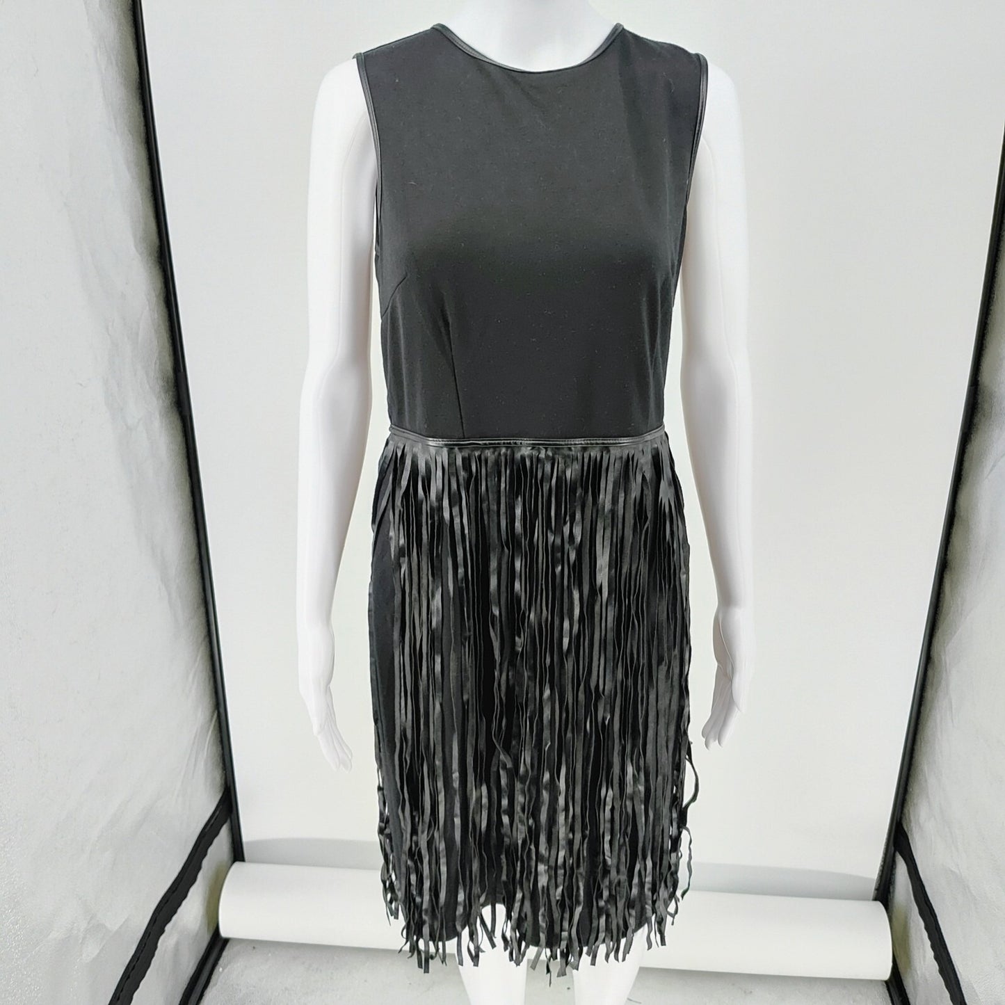 NWT Spense Women's Black Fringe Sleeveless Round Neck Sheath Dress (Size 8)