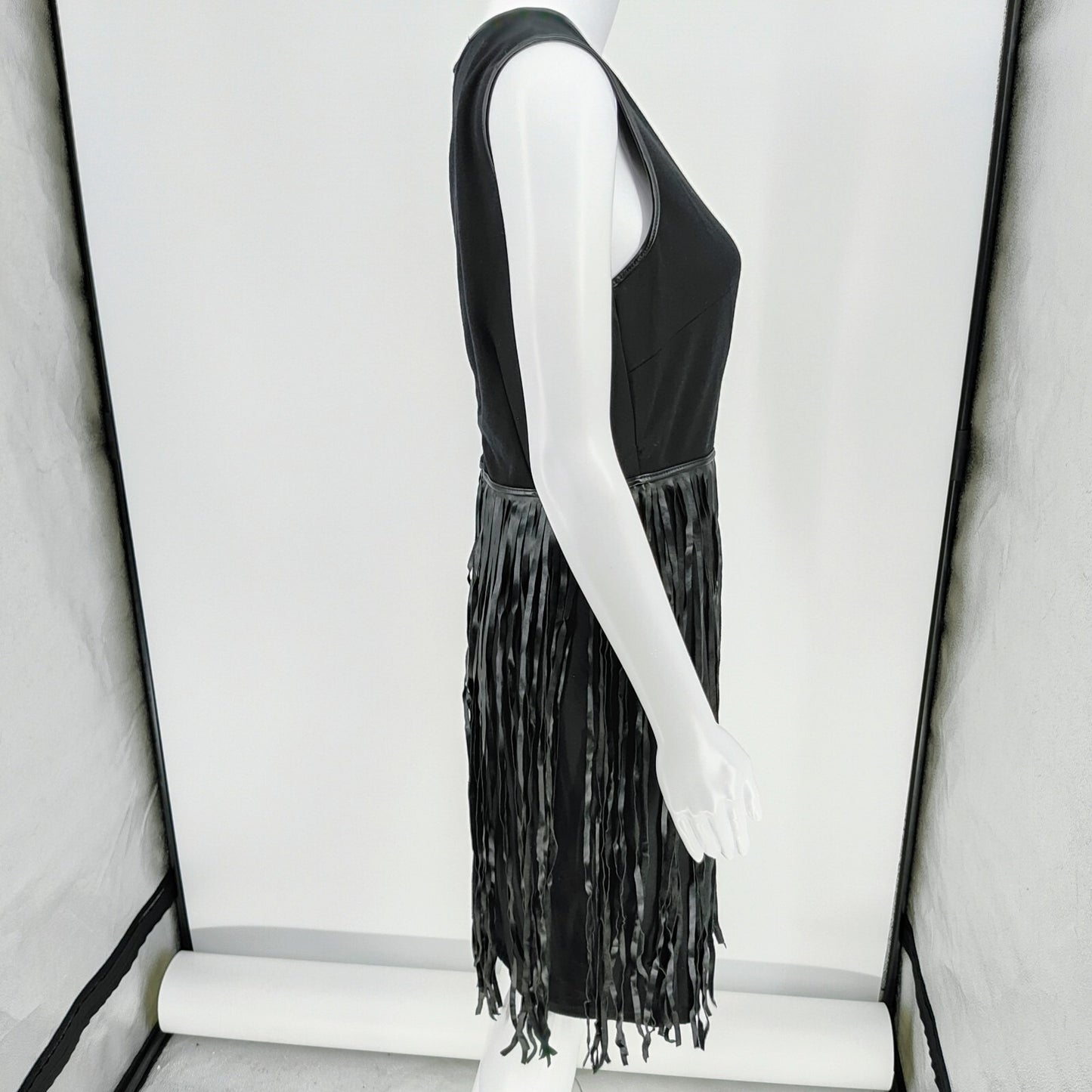 NWT Spense Women's Black Fringe Sleeveless Round Neck Sheath Dress (Size 8)