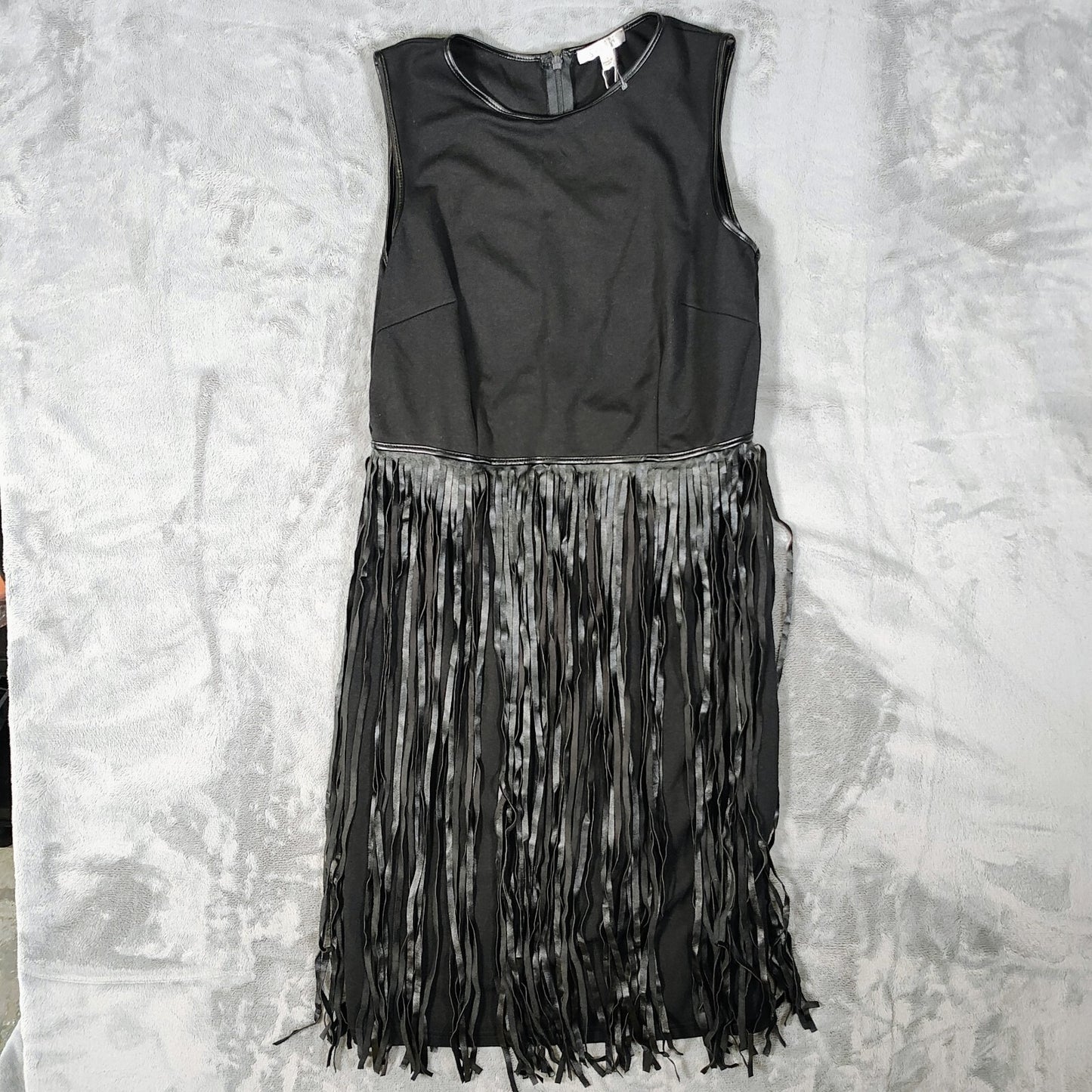 NWT Spense Women's Black Fringe Sleeveless Round Neck Sheath Dress (Size 8)