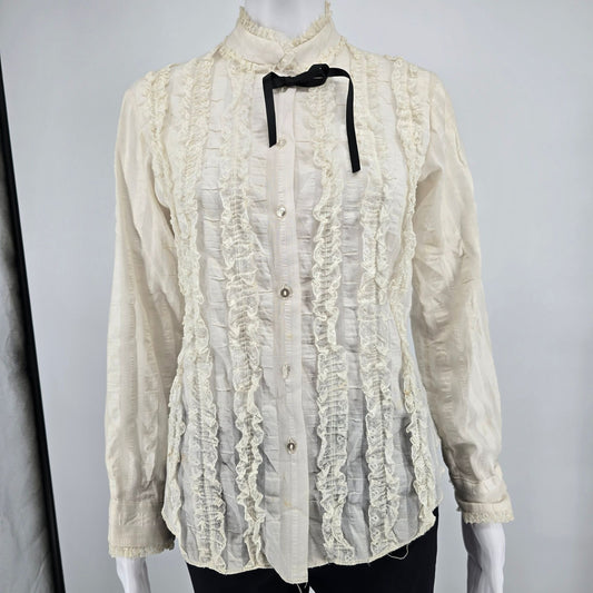 Vintage 1970s Donnkenny Cream Ruffle Lace Victorian Revival Blouse (M) #Flaws