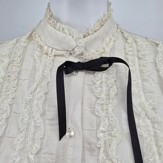 Vintage 1970s Donnkenny Cream Ruffle Lace Victorian Revival Blouse (M) #Flaws