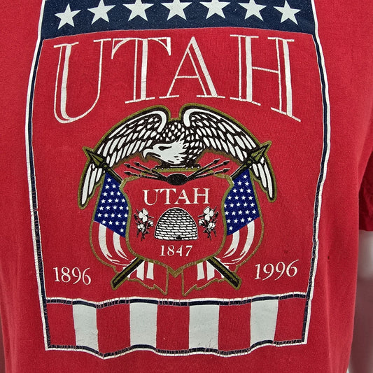 Distressed Vintage 1990s Oneita Utah State Seal 1896-1996 Centennial T-Shirt (L)