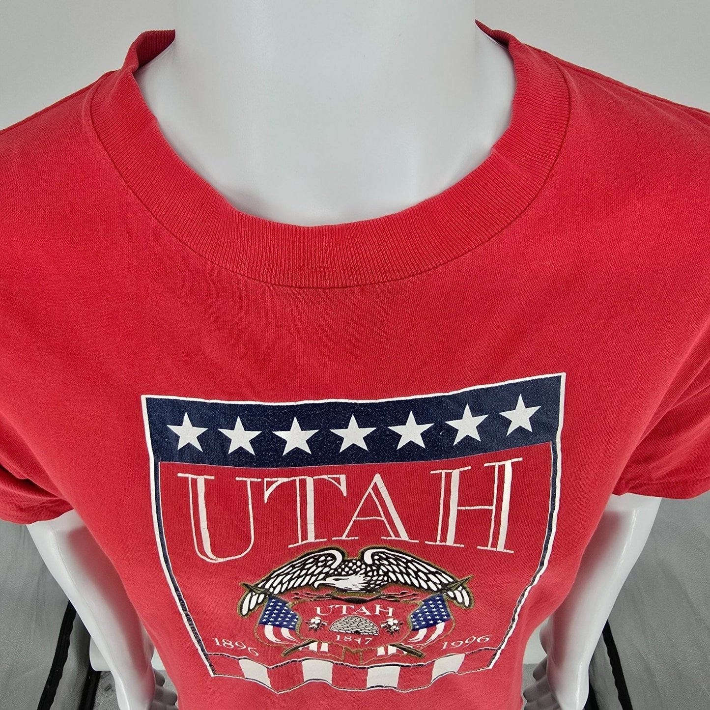 Distressed Vintage 1990s Oneita Utah State Seal 1896-1996 Centennial T-Shirt (L)