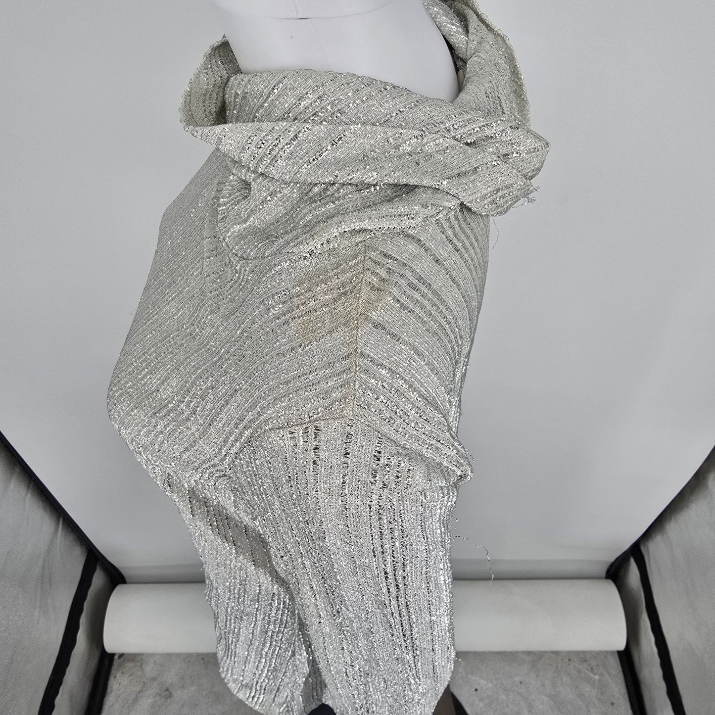 Vintage 1970s Judy Bond Metallic Silver Shimmer Cowl Neck Tunic Top (M/L)
