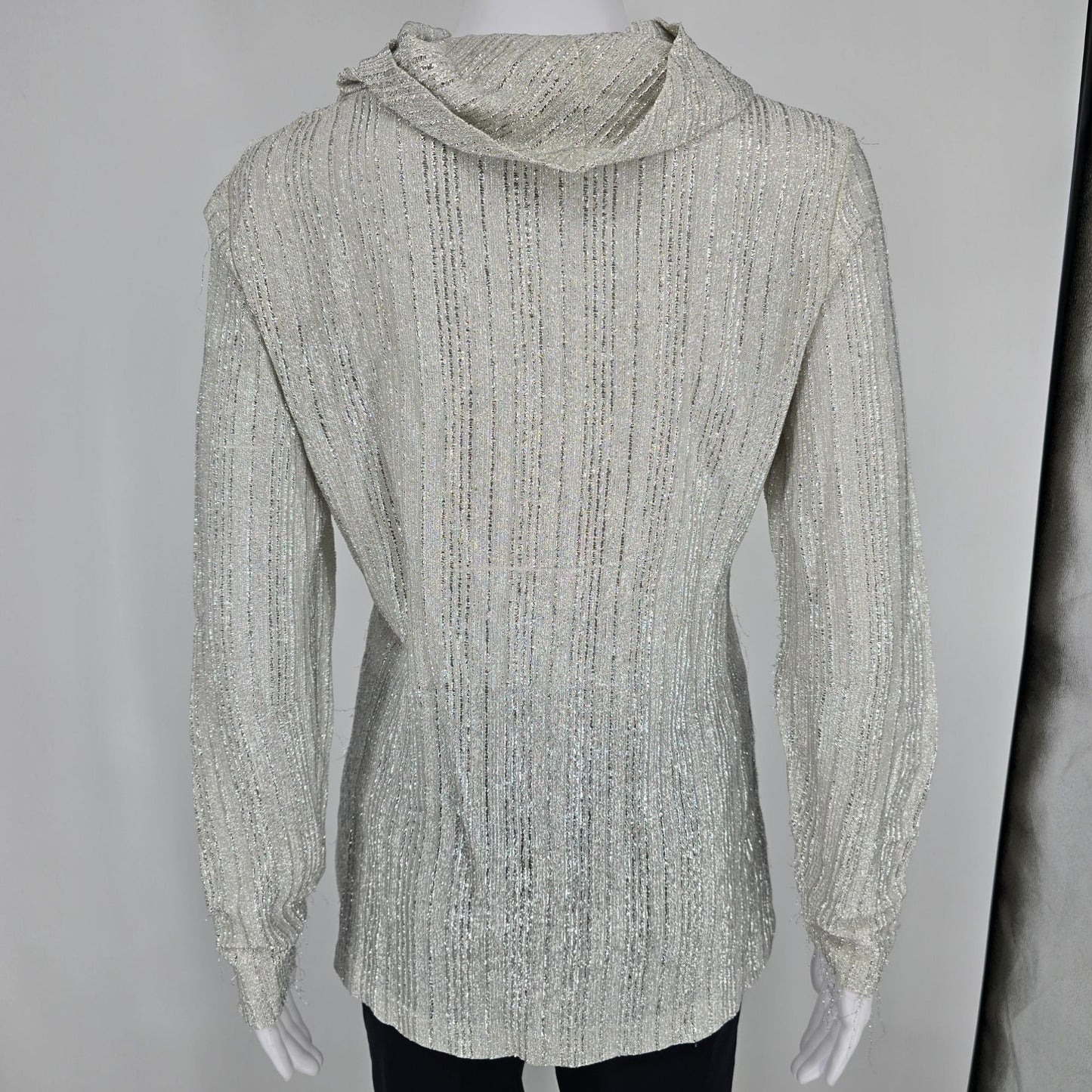 Vintage 1970s Judy Bond Metallic Silver Shimmer Cowl Neck Tunic Top (M/L)