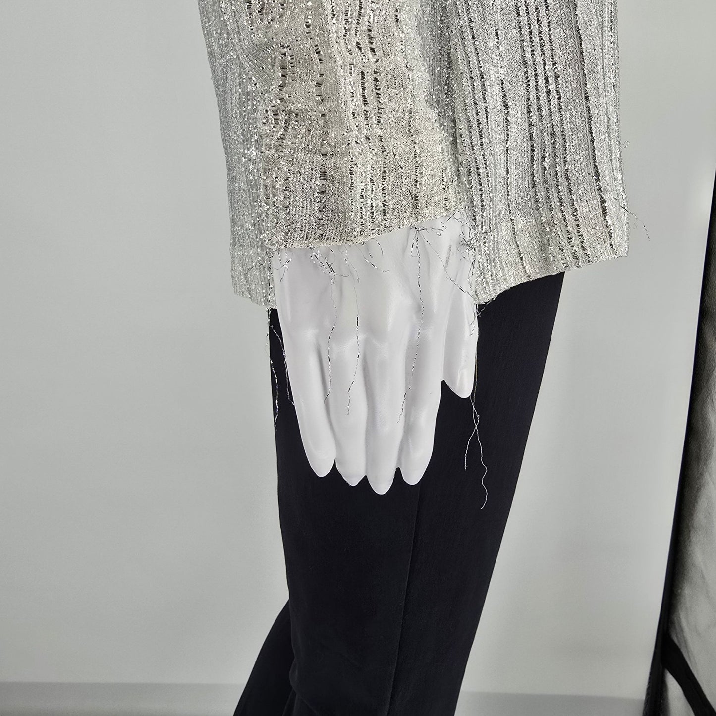 Vintage 1970s Judy Bond Metallic Silver Shimmer Cowl Neck Tunic Top (M/L)