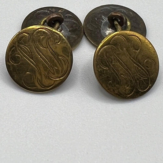 Vintage Unmarked Art Deco Aesthetic Gold-tone Chain Link Engraved Motif Cufflinks