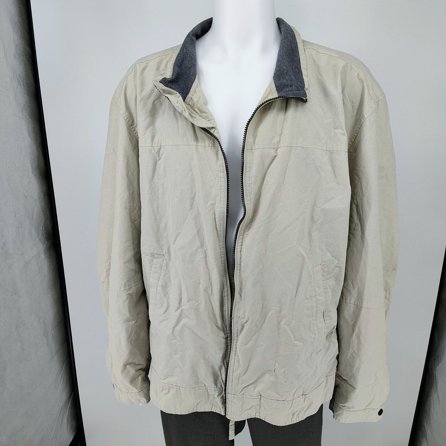 Timberland Mens Light Tan/ Beige Jersey Lined Full-Zip Bomber Jacket (3XL)