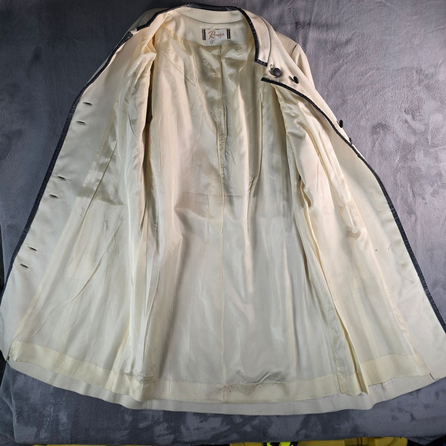 Vintage 1960s Renlyn Women's Long Mandarin Collar Contrast Piping Mod Coat (M)