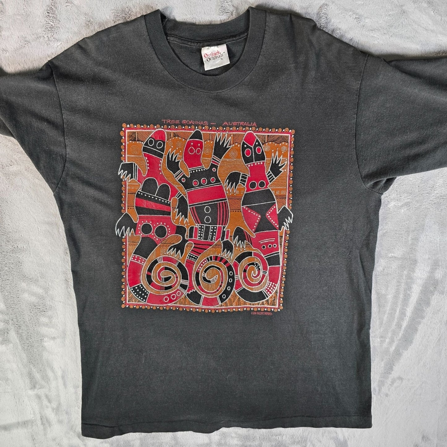 Vintage 1990s Outback Originals Tree Goannas Australia Aboriginal T-Shirt (XL)