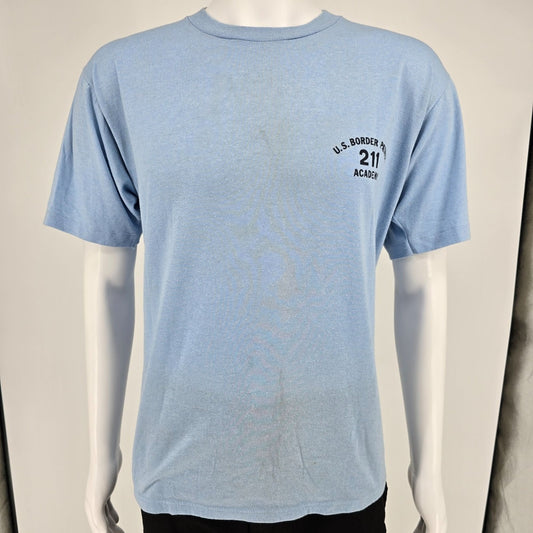 Vintage 1980s U.S. Border Patrol Academy Mean Green 211 Map Graphic T-Shirt (L)