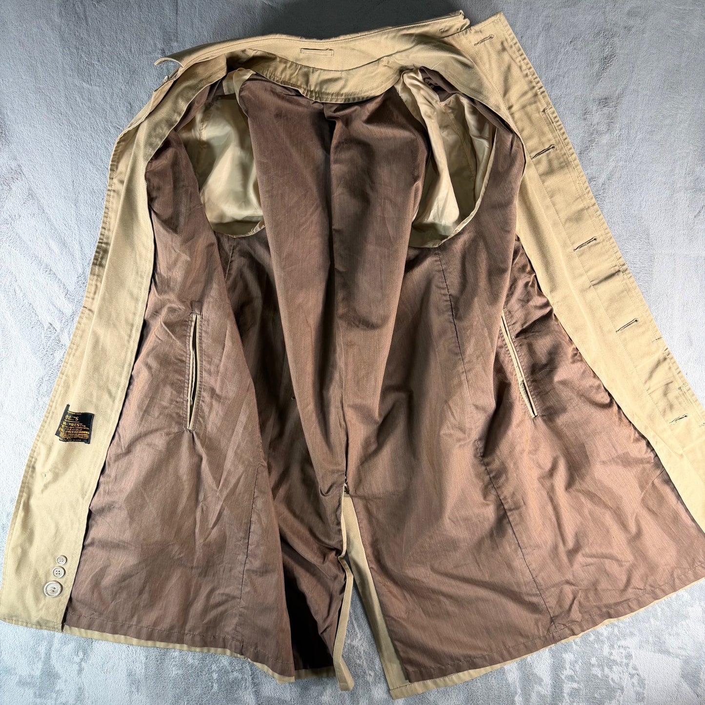 Vintage 1970s Sears Perma-Prest Khaki Fly Front Single-breasted Trench Coat (M)