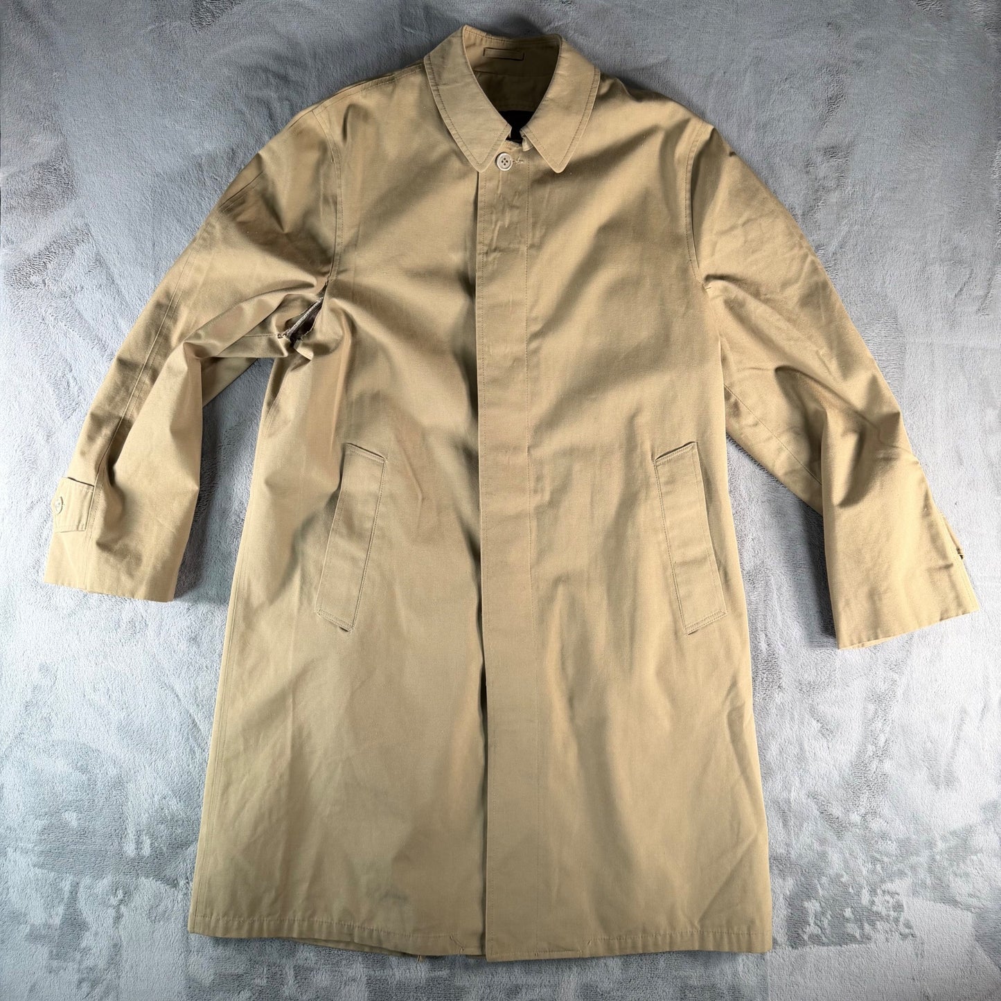 Vintage 1970s Sears Perma-Prest Khaki Fly Front Single-breasted Trench Coat (M)