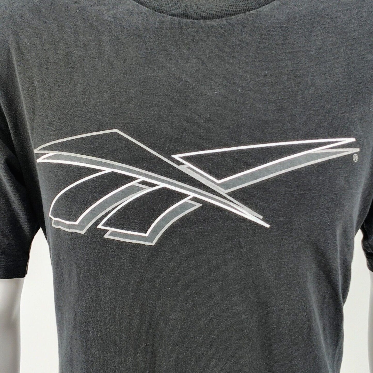 Vintage 1990s Single Stitch Reebok Vector Logo Made in USA Black T-Shirt (L)