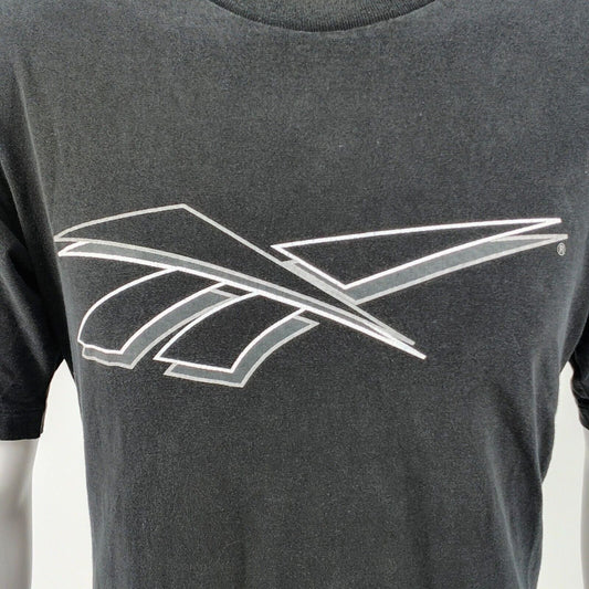 Vintage 1990s Single Stitch Reebok Vector Logo Made in USA Black T-Shirt (L)