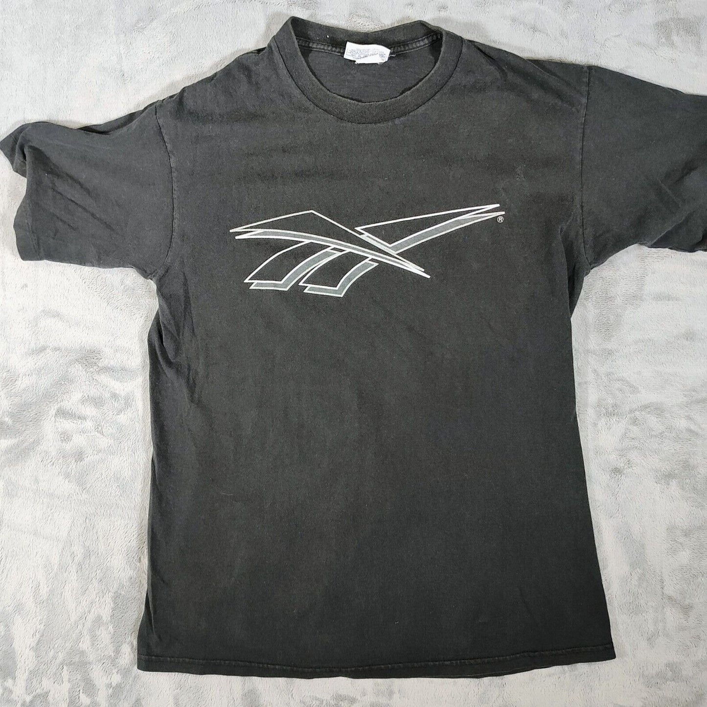 Vintage 1990s Single Stitch Reebok Vector Logo Made in USA Black T-Shirt (L)