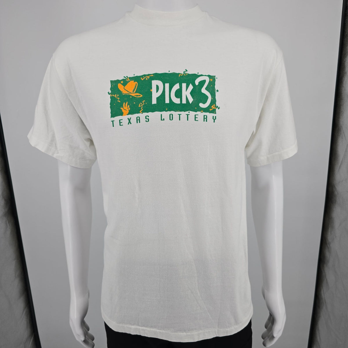 Vintage 1990s Hanes Beefy-T White Texas Lottery Pick 3 Promo T-Shirt (M/L)