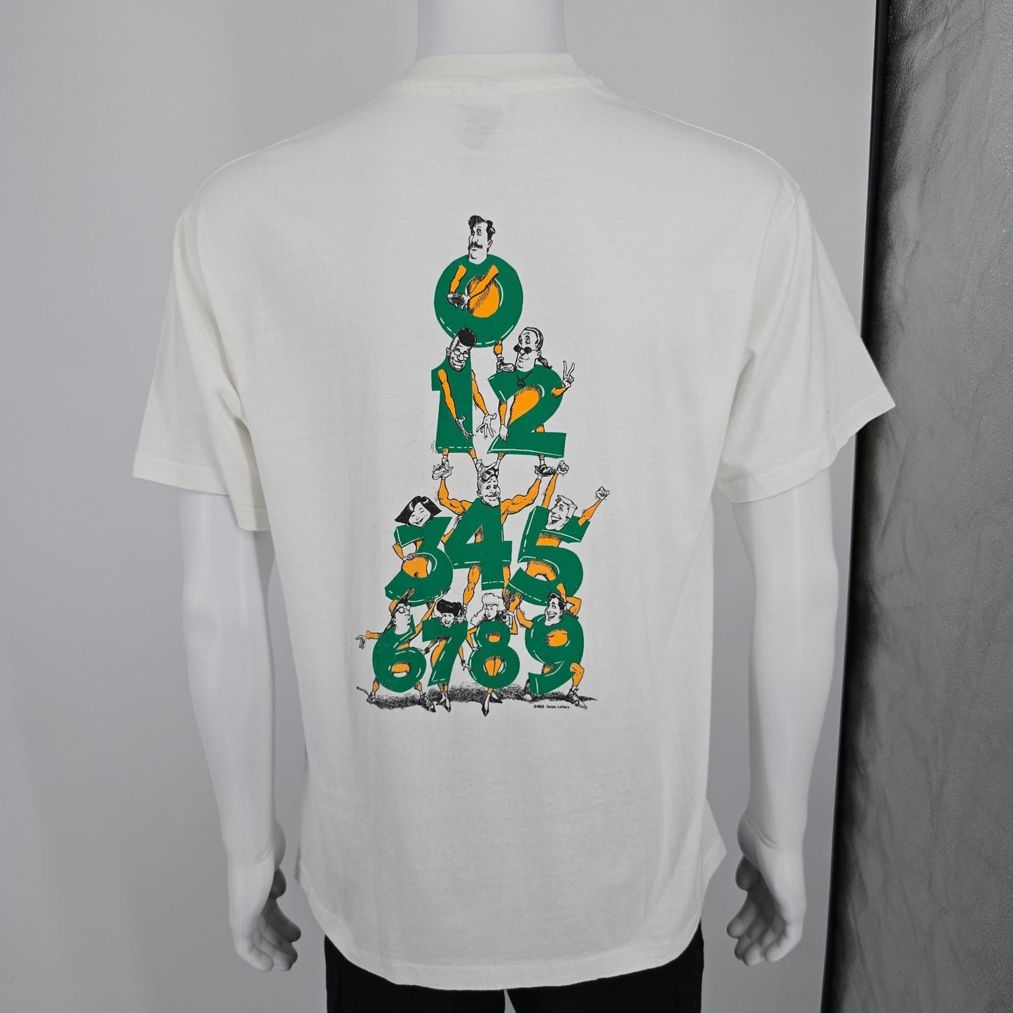 Vintage 1990s Hanes Beefy-T White Texas Lottery Pick 3 Promo T-Shirt (M/L)